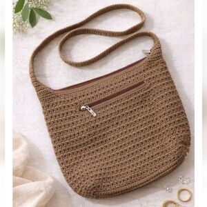 The Sak Tan Crochet Satchel with Mulitple Pockets